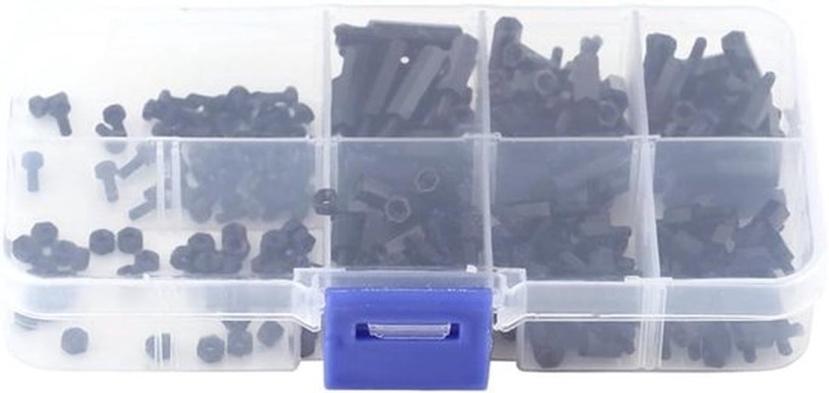 250-delig Assortiment Nylon Spacer Afstandhouders en Moeren Kit - M2 M3 Maten - Voor Printplaat Montage - Inclusief Plastic Opbergdoos