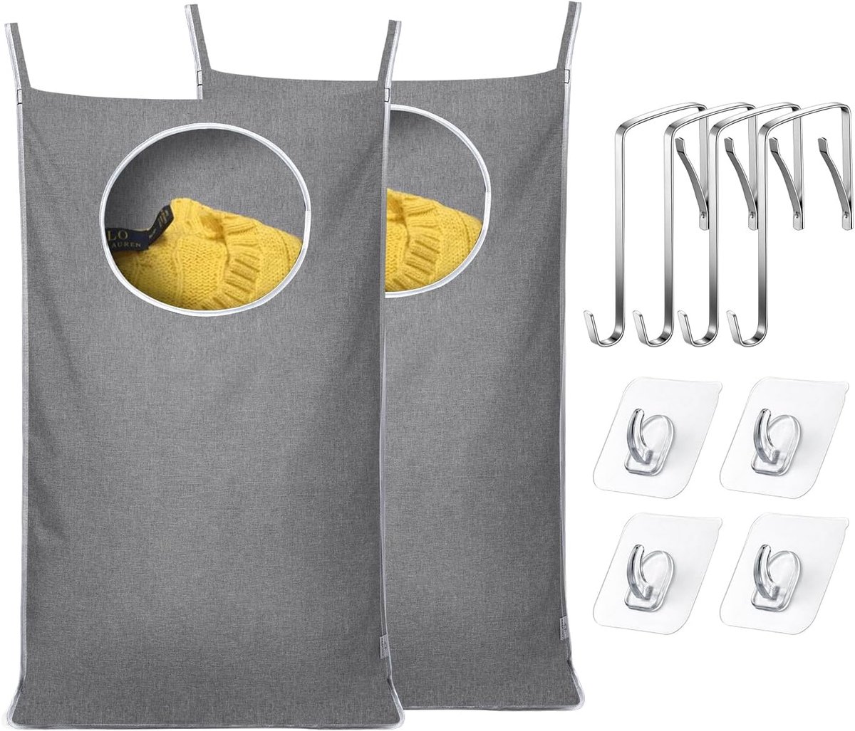 KZQ Set van 2 Opbergzak – Waszak – Hangende opbergzak – Inclusief accessoires – Geschikt voor het opbergen van kleding, speelgoed en handdoeken – Grijs