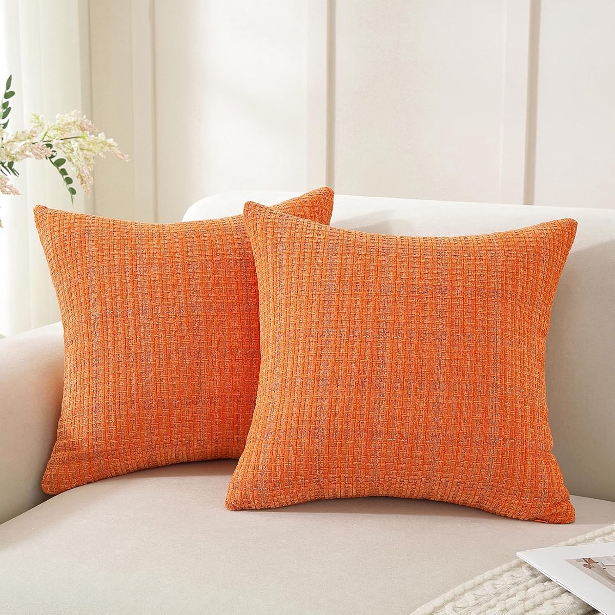 SnelShoppen - Set van 2 Kleurvolle 45x45 cm Kussenhoezen - Decoratieve Vierkante Kussenhoezen voor Bank en Bed - Oranje Geel Ruitpatroon - Zipper Kuss