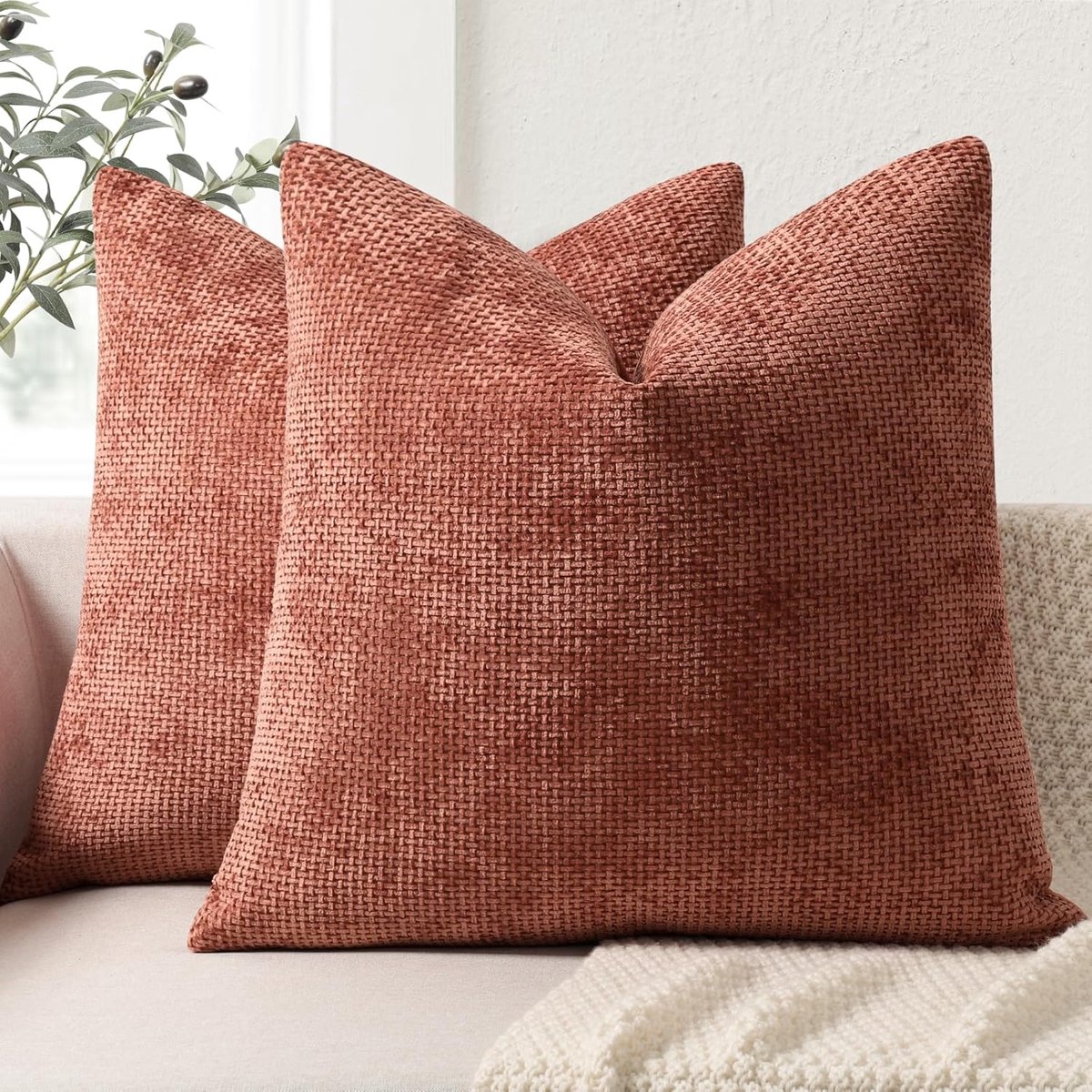 SnelShoppen - Zachte 45x45 Chenille Kussenhoezen Set van 2, Luxe Decoratieve Kussens voor Sofa, Bed en Woonkamer, Ideaal voor Thuisdecoratie