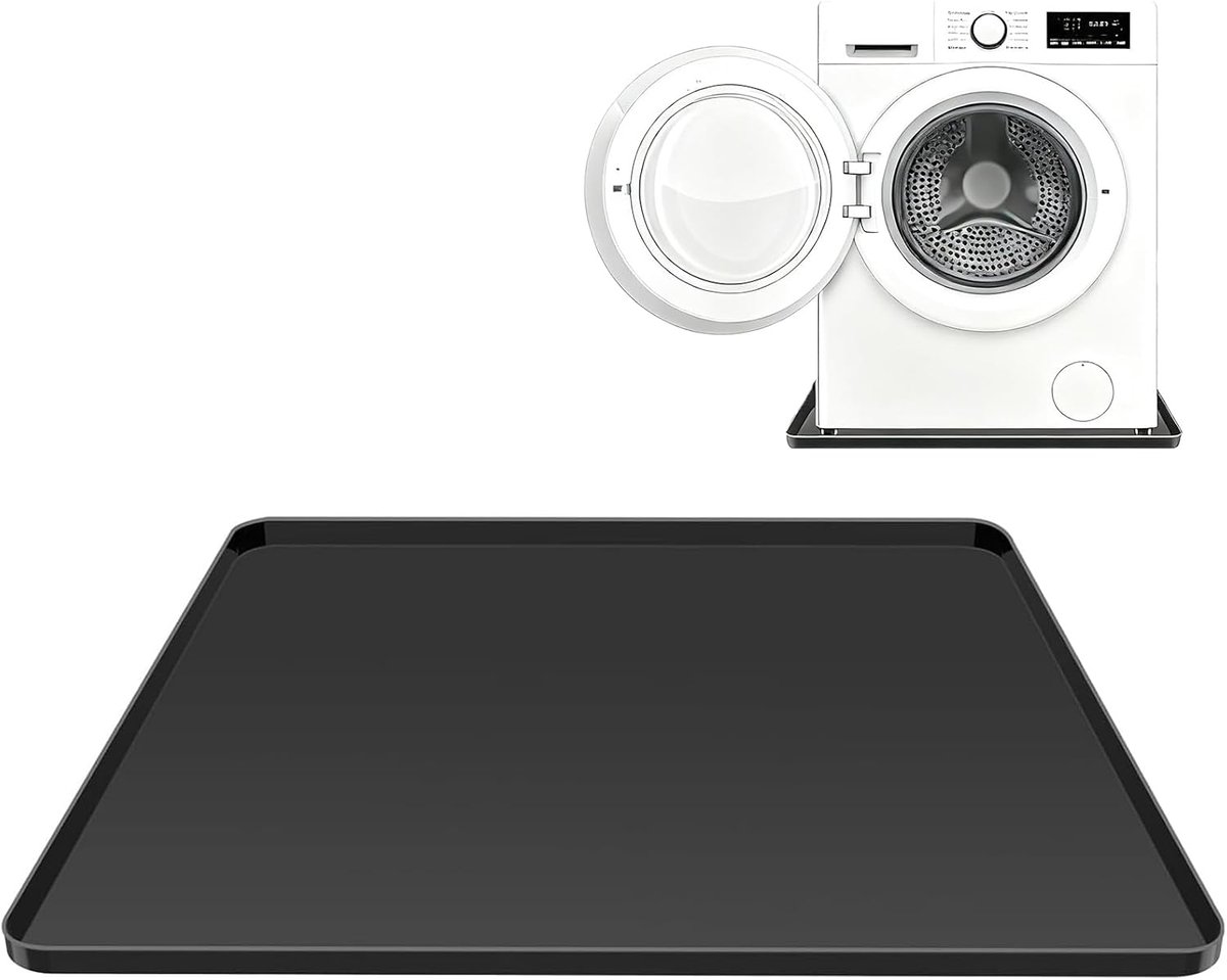 SnelShoppen - Fridge Floor Mat 60x60 cm - Silicone Koelmat met Verhoogde Rand - Multifunctionele Drup Tray voor Koelkast, Wasmachine en Droger (Zwart)
