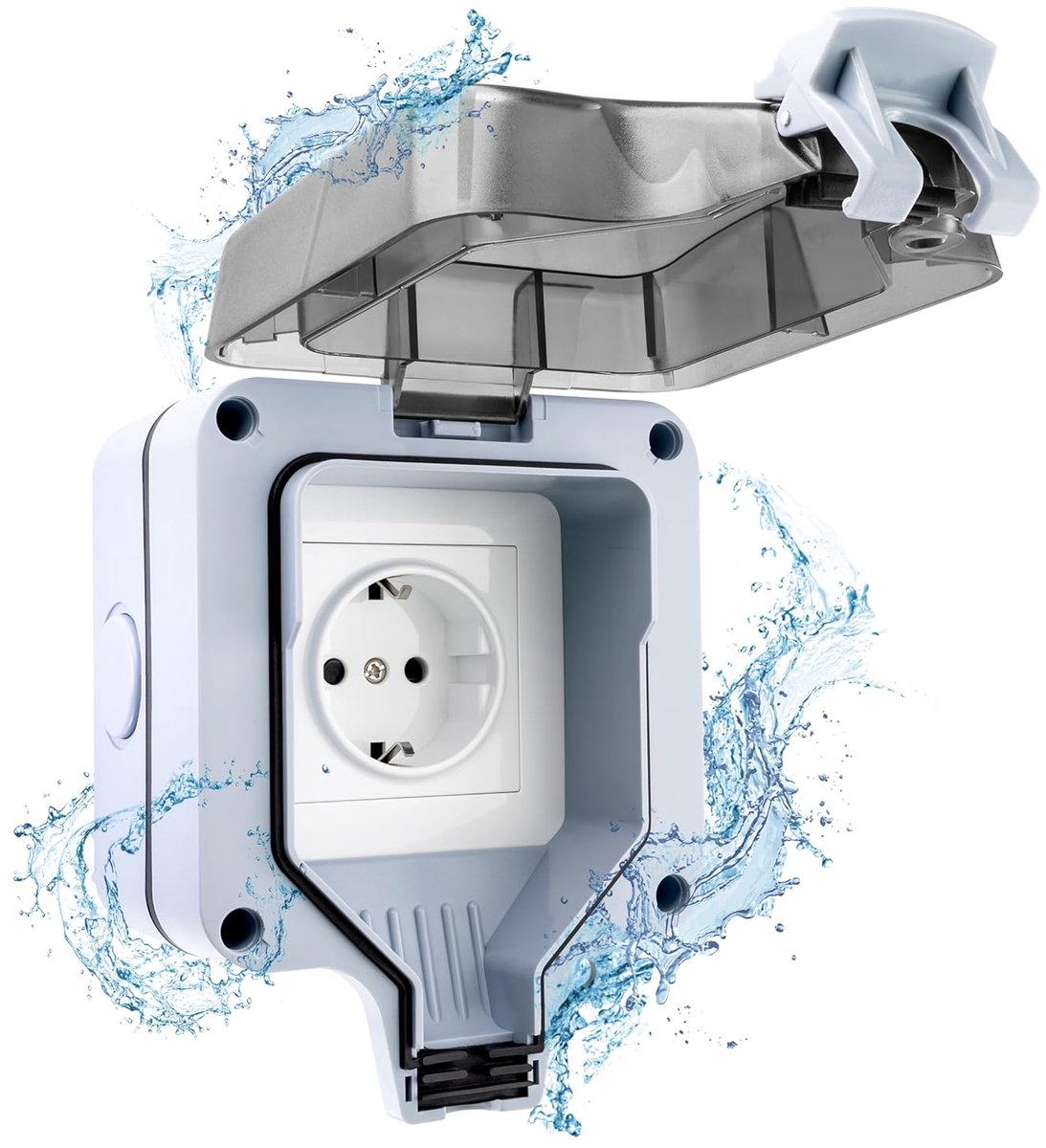 SnelShoppen - Waterdichte Buitenstopcontact IP66 met Flip Cover en Slot - Lichtgrijs, Perfect voor Tuin, Camping en Buitengebruik - Geschikt voor Rech