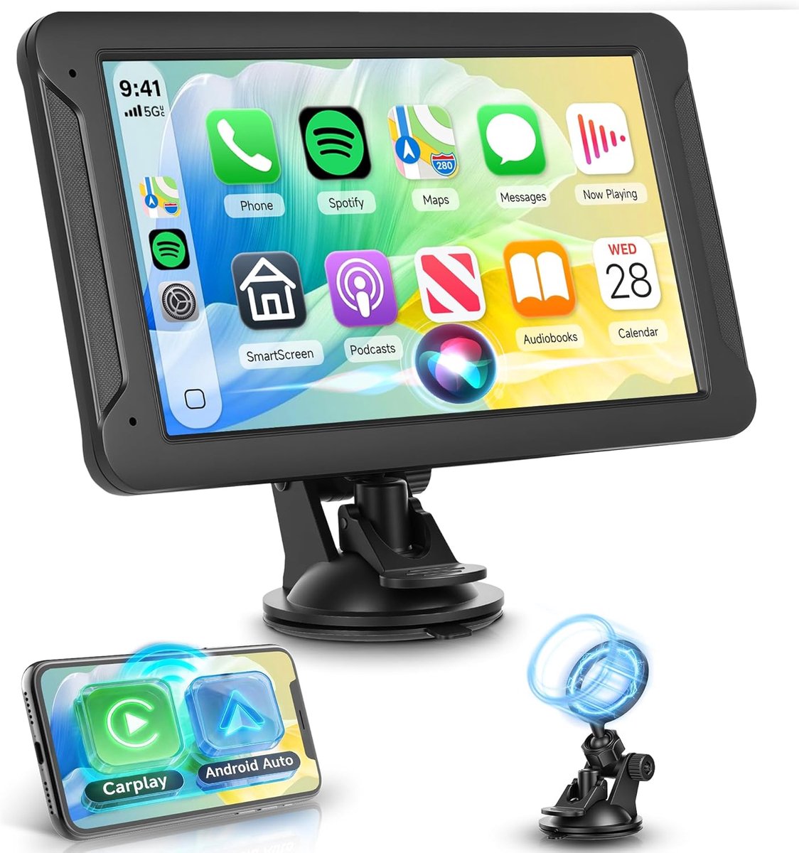 SnelShoppen - Draagbare Auto Radio 7 Inch met CarPlay, Android Auto, Draadloos, Touch Screen IPS HD, FM Transmitter, Bluetooth voor Auto