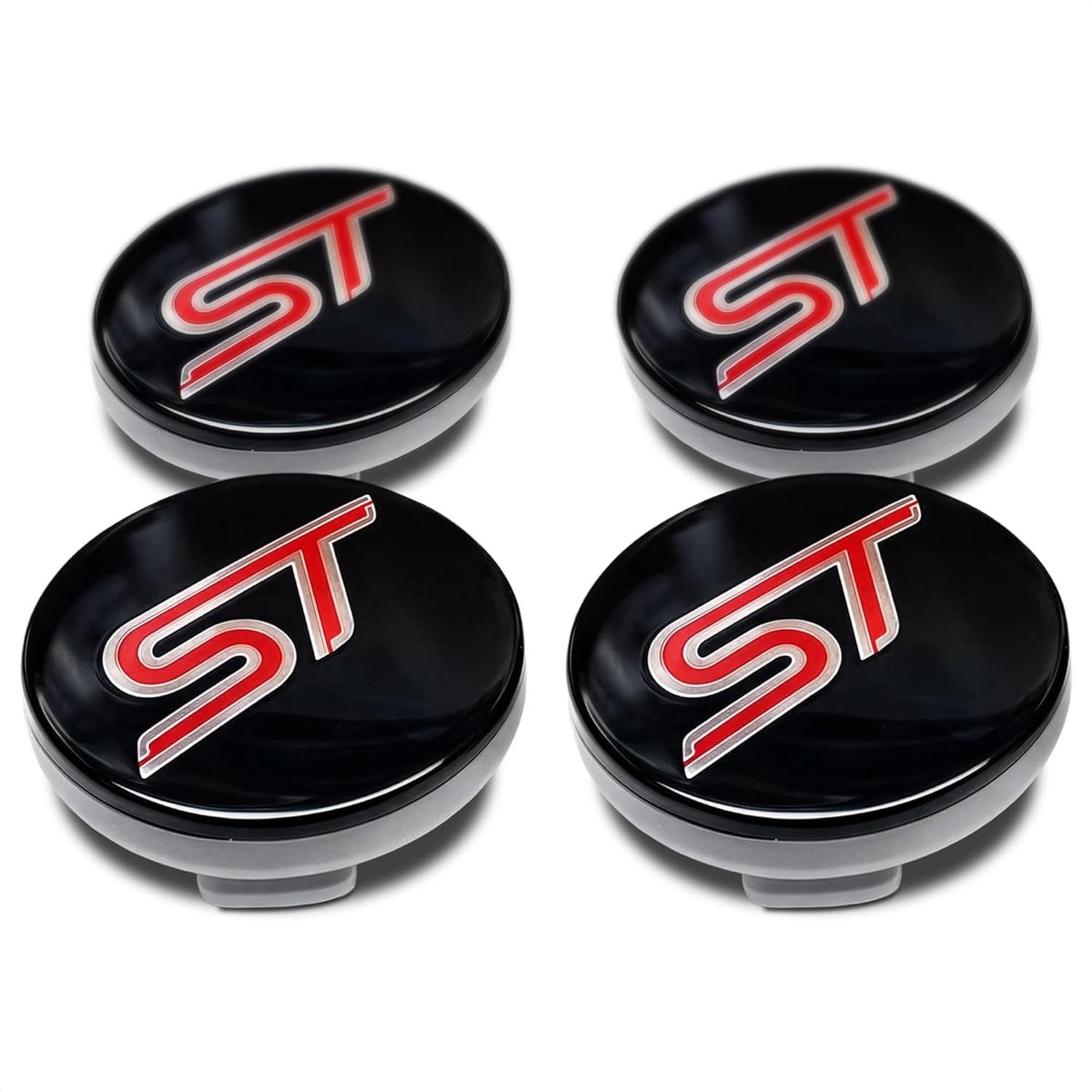 SnelShoppen - Set van 4 Racing hub caps zwart rood 54mm voor auto, sportieve uitstraling, hoogwaardige kwaliteit, perfecte pasvorm, voor velgen, acces