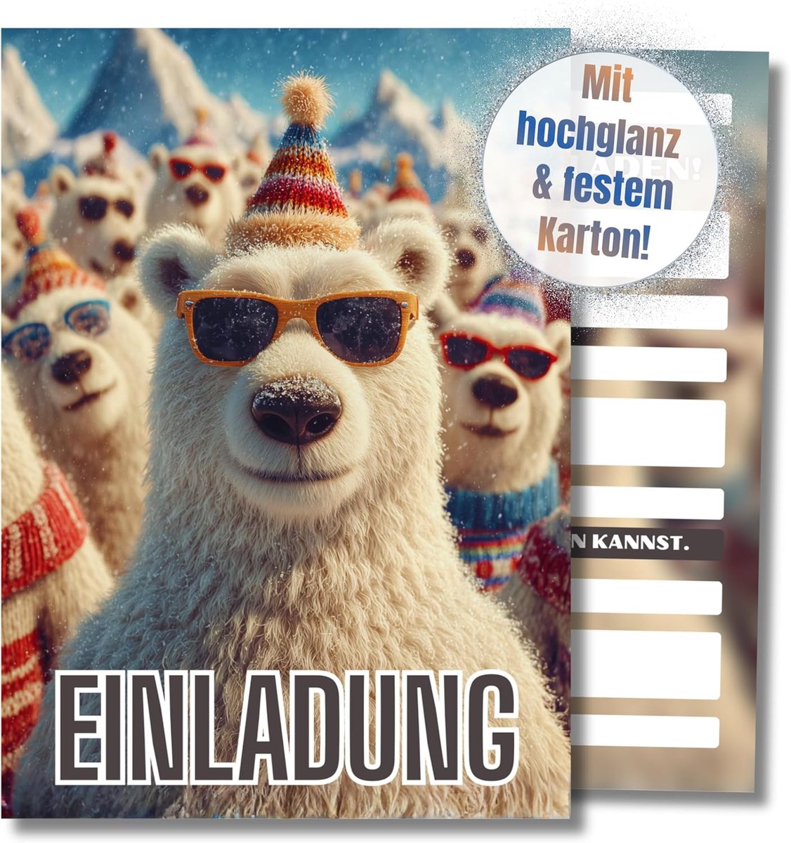 SnelShoppen - Eisbär Kinderfeestje Uitnodigingskaarten voor Jongens en Meisjes, 12 Stuks, DIN A6 (10.5 cm x 14.8 cm), Feestuitnodigingen, Winter, Snee
