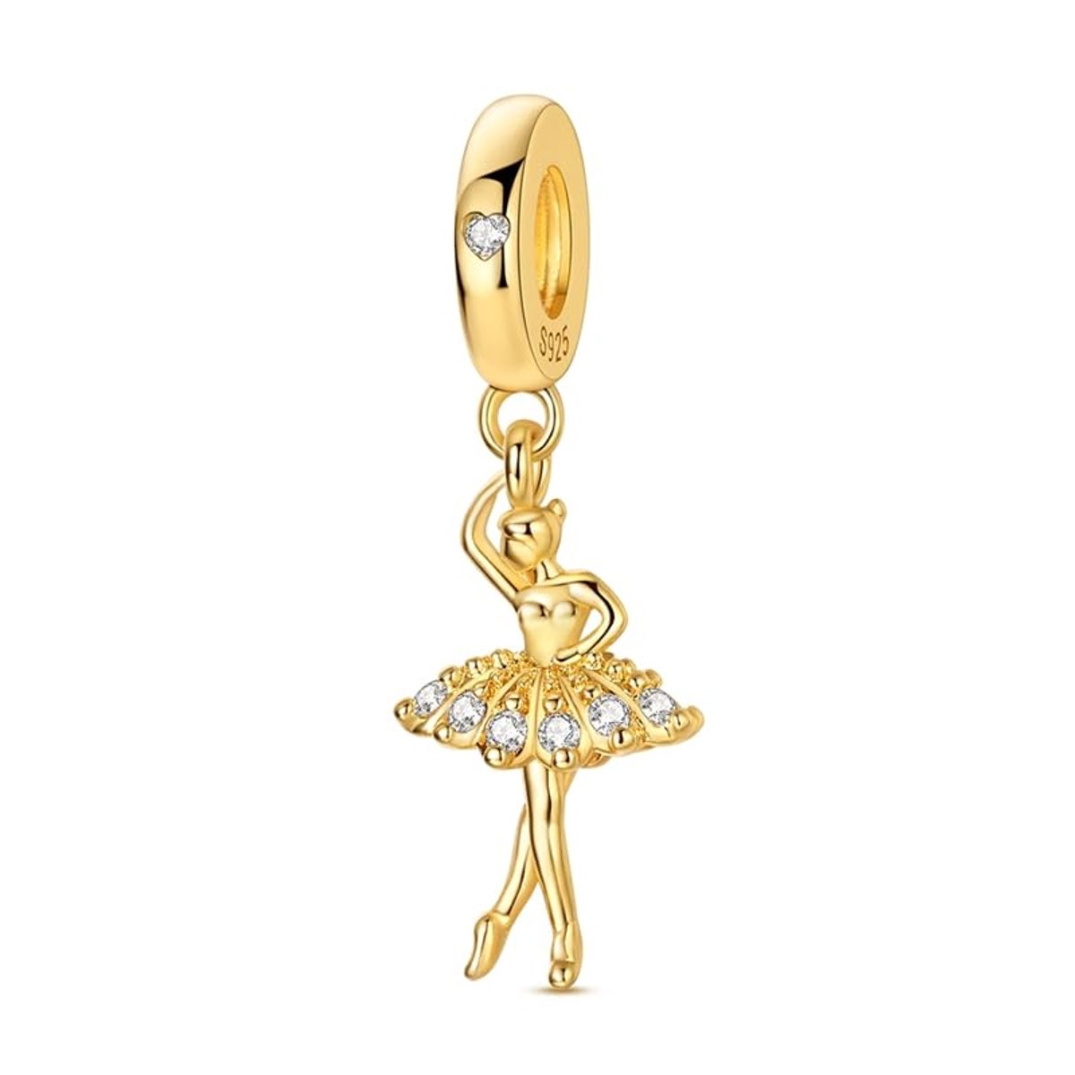 Fler® | Bedel | Past op populaire bedelarmbanden (standaard - 3mm) | Ballerina Bedel | Hangbedel Charm | 925 sterling zilver | Transparante zirkonia | Valentijnsdag Cadeau | Sinterklaas kado | Kerstcadeau | Verjaardagsgeschenk | Vriendschap