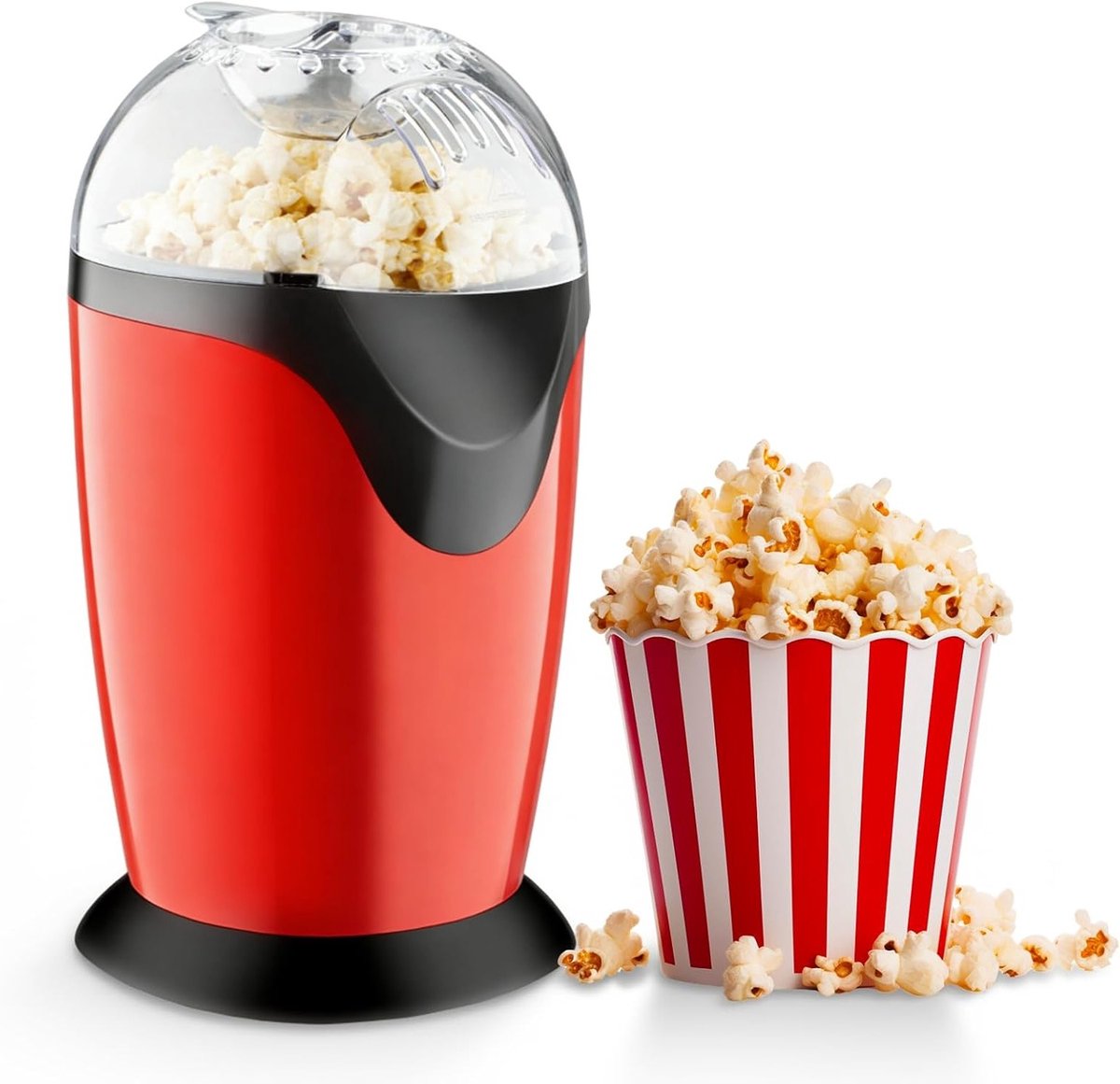Popcornmachine 1200 W, olie- en boterloos, eenvoudig te bedienen, perfect voor feestjes en filmavonden, makkelijk schoon te maken