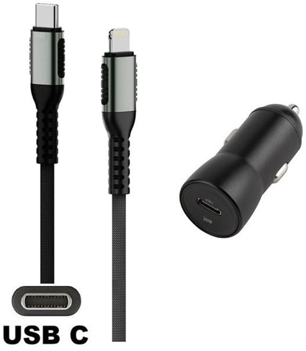 20W auto snellader + 0,25m OneOne USB C naar Lightning kabel. 20W lader. Universele autolader adapter past op Apple iPhone SE 2, iPhone 8, iPhone 8 Plus, iPhone 10, iPhone X, iPhone XR, iPhone XS, iPhone XS Max, iPhone 11