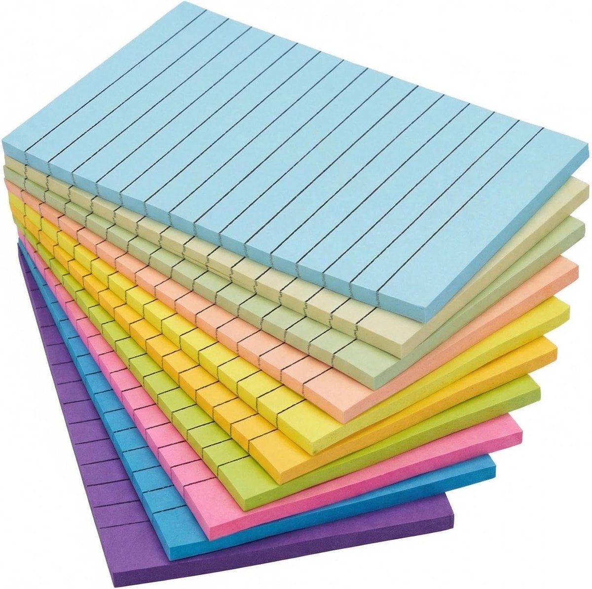 Kleurrijke zelfklevende notities in 10 kleuren, 100 x 150 mm, ideaal voor kantoor, thuis en school, 10 blokken met 50 vellen per blok, met lijnen