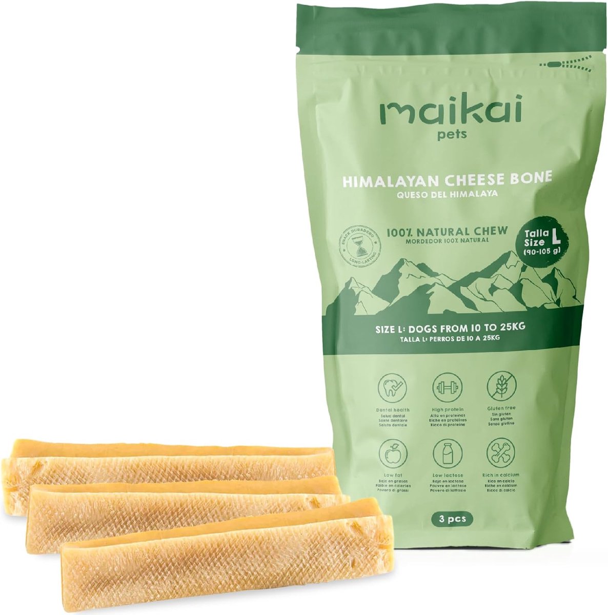 Thijox - Himalaya Kaassnoepjes voor Honden, 100% Natuurlijk Kauwbot, Yak-Recept, Set van 3 x L, Tegen Tandplak voor Honden van 10-25kg