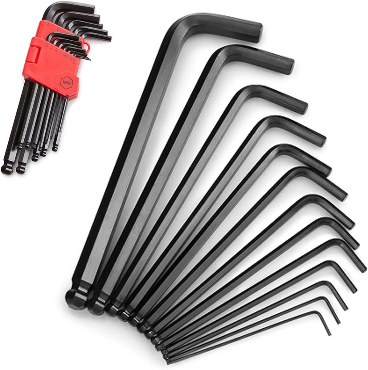 SnelShoppen - Allen sleutel set van 13 stuks - Metalen lange inbussleutels - Ball head inbussleutels - Professionele chromen vanadium staal - Voor div
