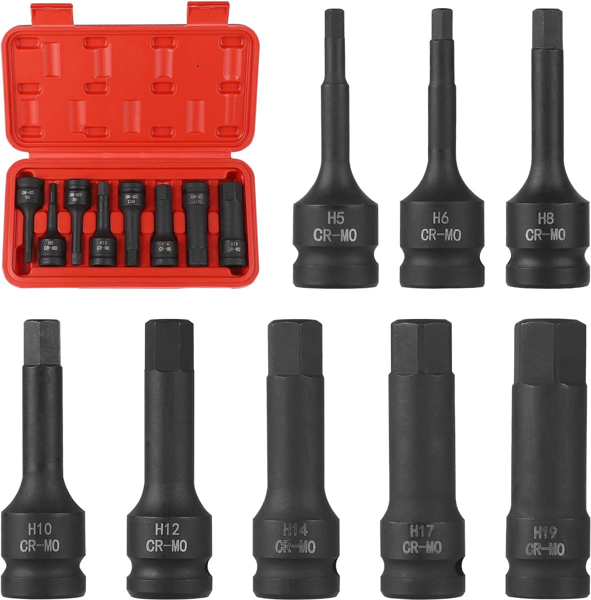 SnelShoppen - 8-delige Hexagon Steeksleutel Set 1/2" - H5, H6, H8, H10, H12, H14, H17, H19 - Stalen Steeksleutels met Opbergetui