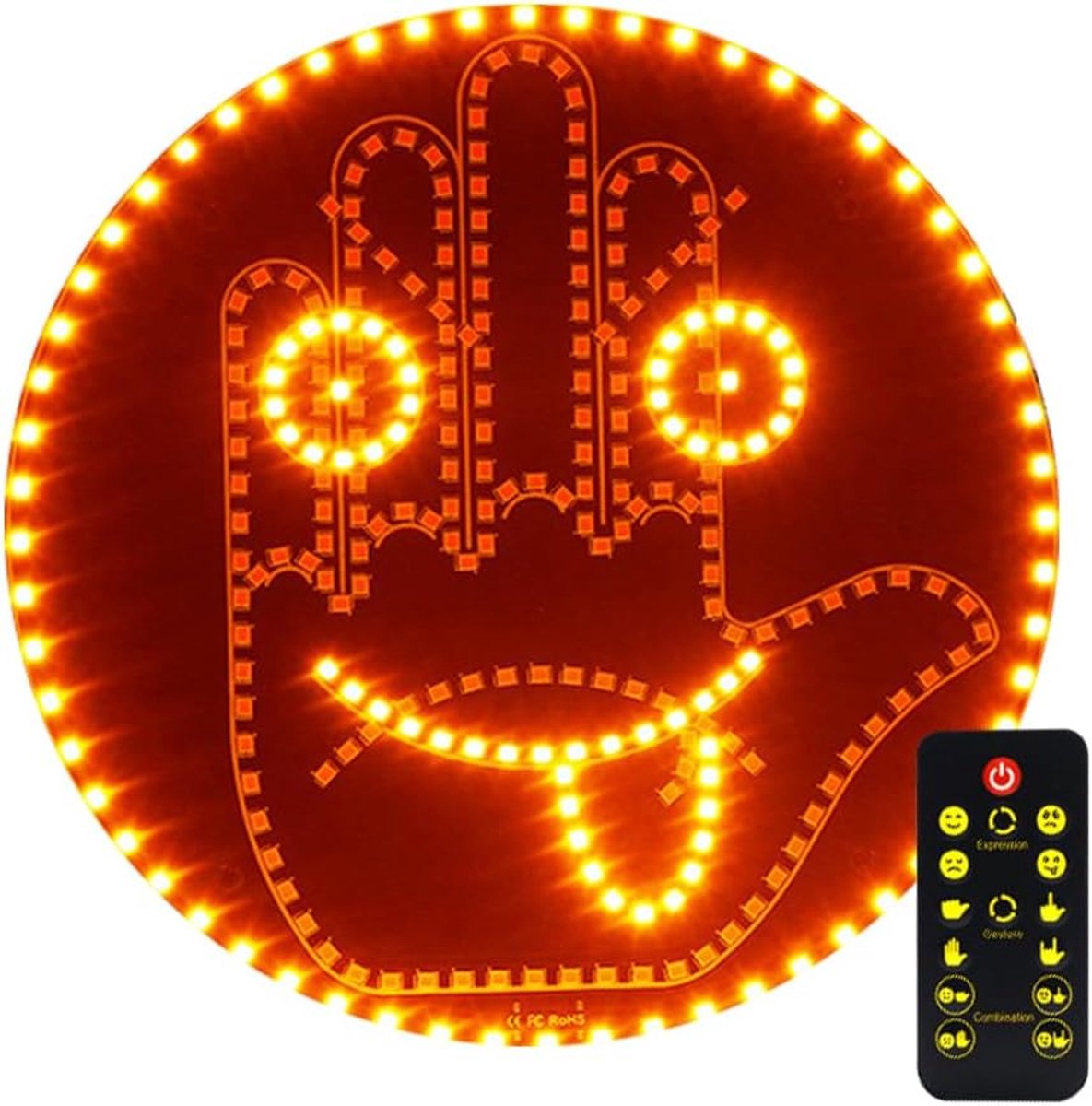 SnelShoppen - Finger Light voor Auto met 14 Modus, Cool en Grappig Gebaar Licht met Afstandsbediening, 2-in-1 Auto Expressie Licht voor Veiligheid en