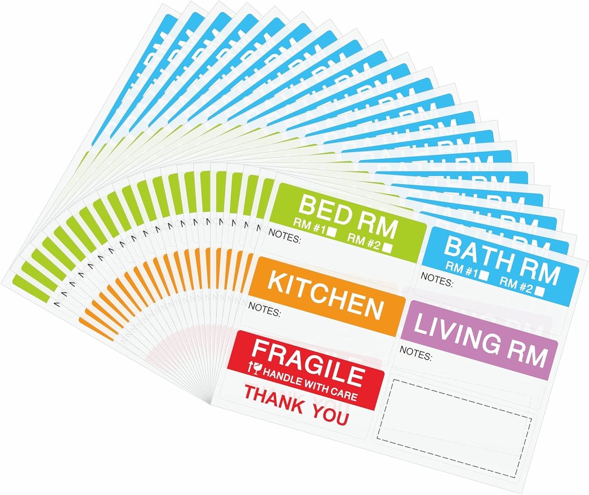 SnelShoppen - 120 Verhuislabels 90 x 42 mm, Kleurcodering Stickers voor Dozen, Verhuisdozen, Makkelijk en Duurzaam, 20 Vellen