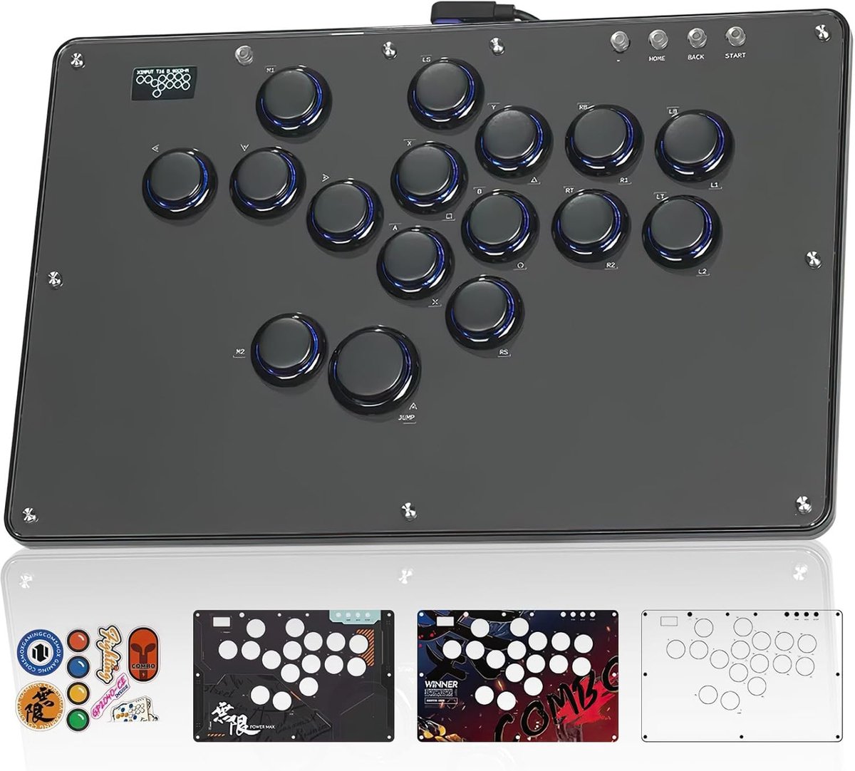 SnelShoppen - Arcade Stick U16 All-Button Gamerfinger met RGB & Turbo Functies - Arcade Controller voor PC, PS3, PS4, Switch, Steam - Hot Swap & SOCD