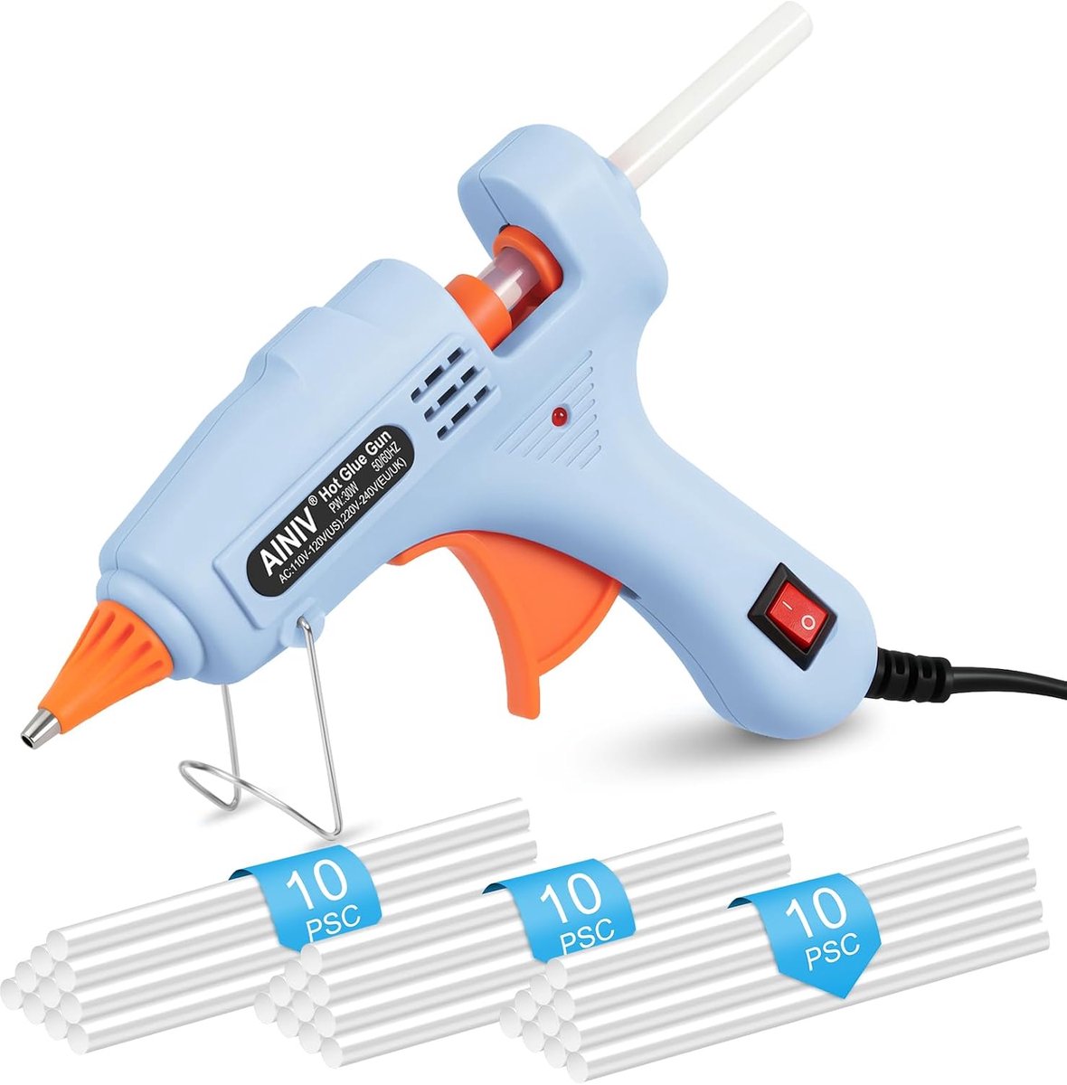 Thijox - Mini Siliconen Lijmpistool 30W met 30 Lijmstiften 7mm x 150mm - Lekvrij, Ergonomisch, Blauw - Perfect voor Doe-Het-Zelf, Kunst, Verpakking, R