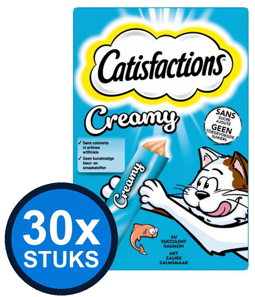 30x Catisfactions - Creamy Zalm Multipack (4x10g) - Kattenvoer Snacks - 40 g
