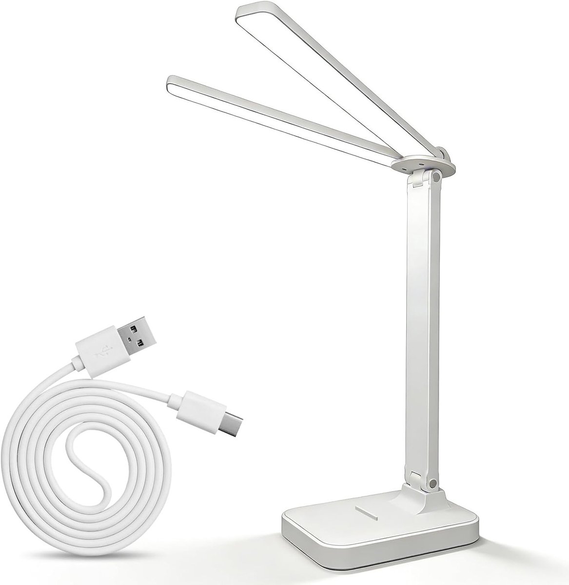 Dimbare bureaulamp met dubbele kop en klem, 3 kleurtemperaturen, instelbare helderheid en touch-bediening voor oogbescherming tijdens werk en studie