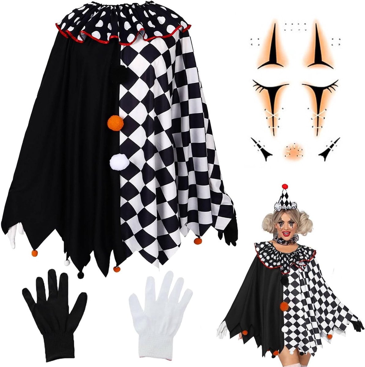Feestelijke Harlequin Kostuum Poncho voor Themafeesten, Circus- en Carnavalvieringen