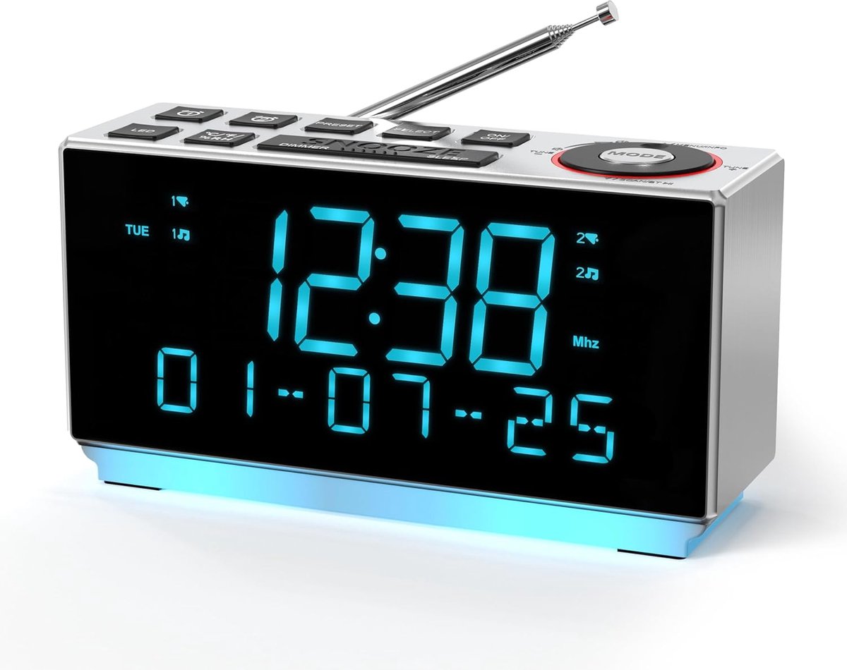 SnelShoppen - DAB+ & FM-Radiowekker met Bluetooth, 40 Voorinstellingen, Dubbele Wekker, Sluimer- en Slaaptimer, Dimbaar, Temperatuur- en Vochtigheidsw