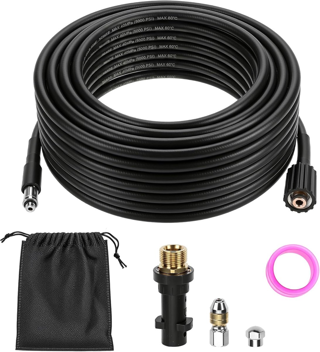 SnelShoppen - 15M Hoge Druk Afvoer Slang Set voor Hogedrukreiniger - 400 Bar/5800PSI - Inclusief 360° Turbo Nozzle en Accessoires voor Karcher K2-K7