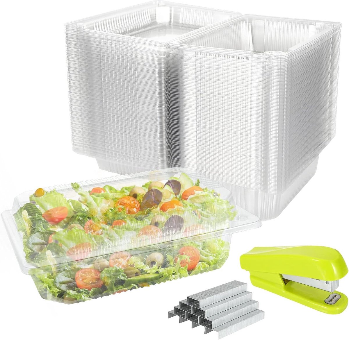 Transparante Cake Dozen van 102 Stuks met Nietmachine, Plastic Verpakkingen voor Taarten, Muffins en Salades - 22x14x7.5cm
