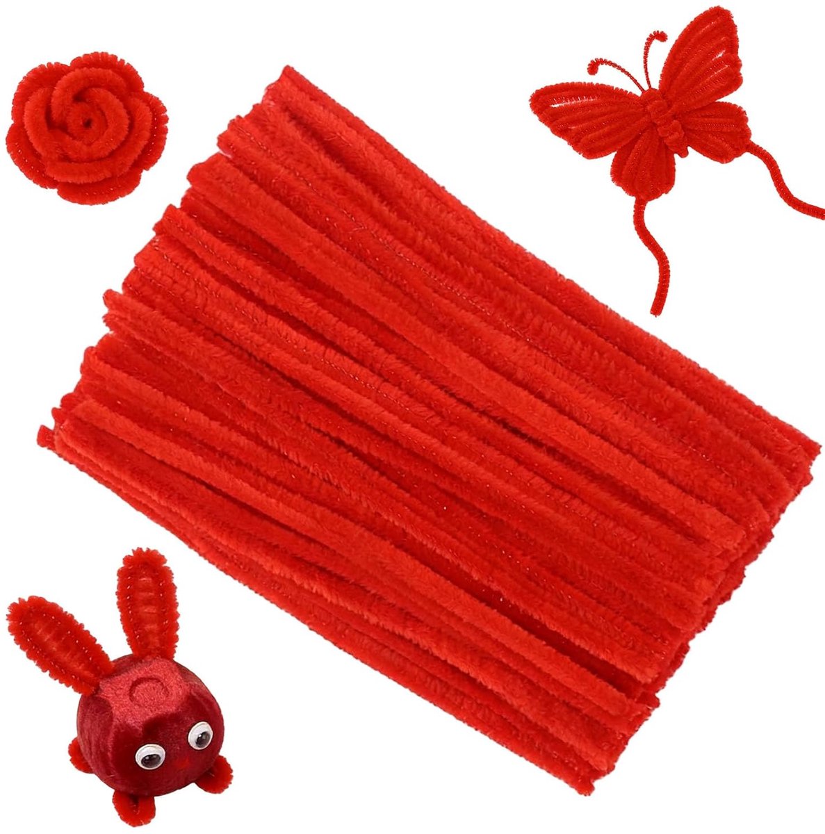 SnelShoppen - 200 Stuks Rode Pijpenrassers 30 cm Lang - Creatieve DIY Projecten, Hoge Kwaliteit Plush Materiaal - Perfect voor Knutselen, Decoratie, F