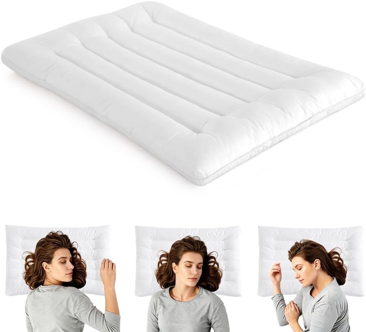 SnelShoppen - Ultraplat Hoofdkussen 46x72 cm, Dun Orthopedisch Kussen voor Rug- en Buikslaapers, Verlichting Nekpijn met Ademend Katoen en Polyester V