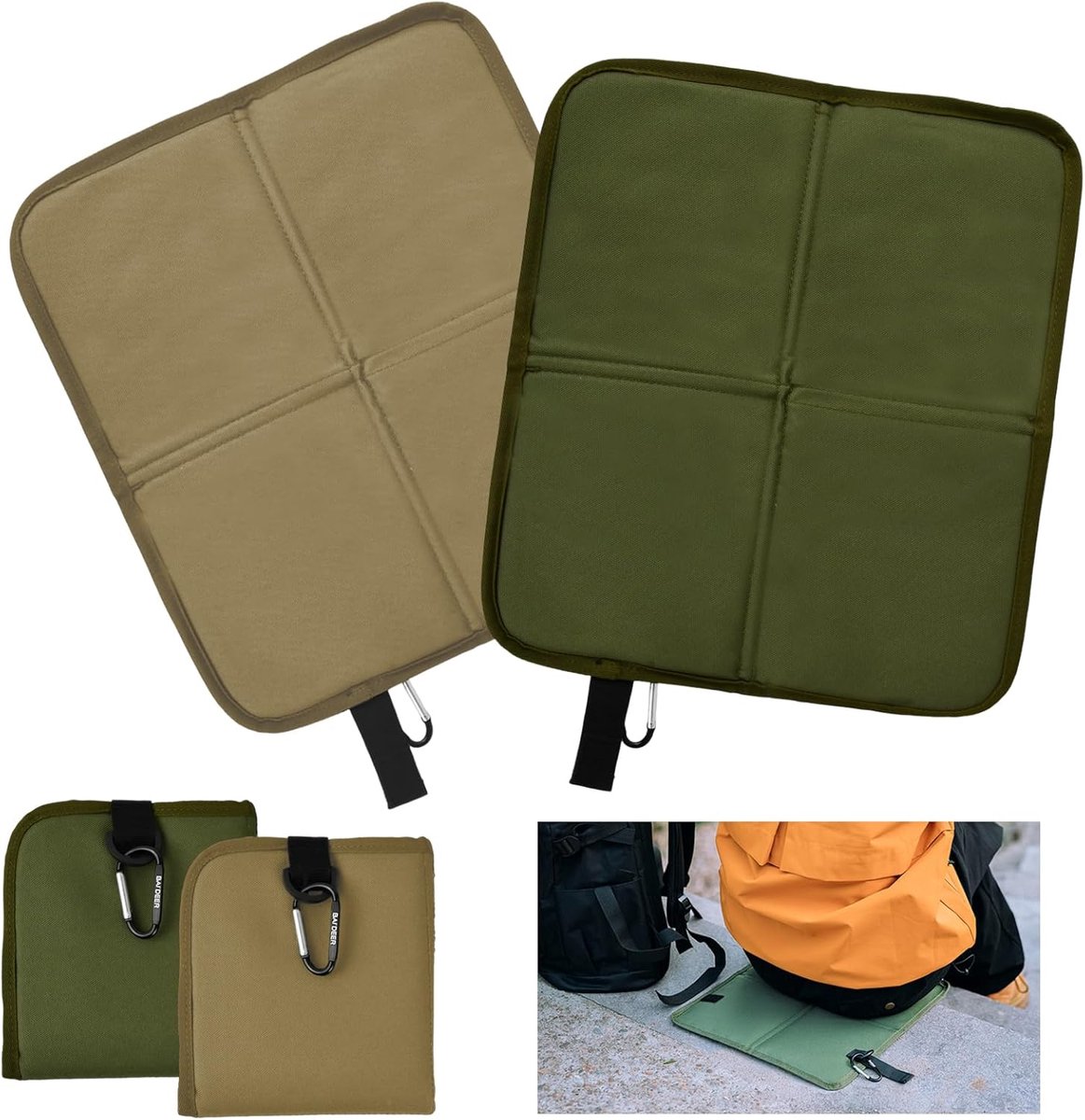 Thijox - Zitkussen voor buiten, opvouwbaar, set van 2, waterdicht thermisch zitkussen van Oxford-stof, geïsoleerde zitmat voor camping, wandelen, pick