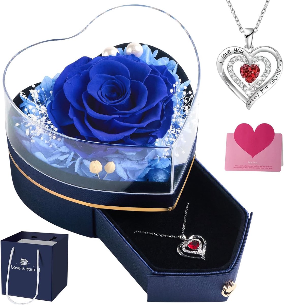SnelShoppen - Touloube Eeuwige Roos Geschenkdoos - Geconserveerde Echte Roos in Blauw - Uniek Cadeau voor Vrouwen - Perfect voor Verjaardag, Moederdag