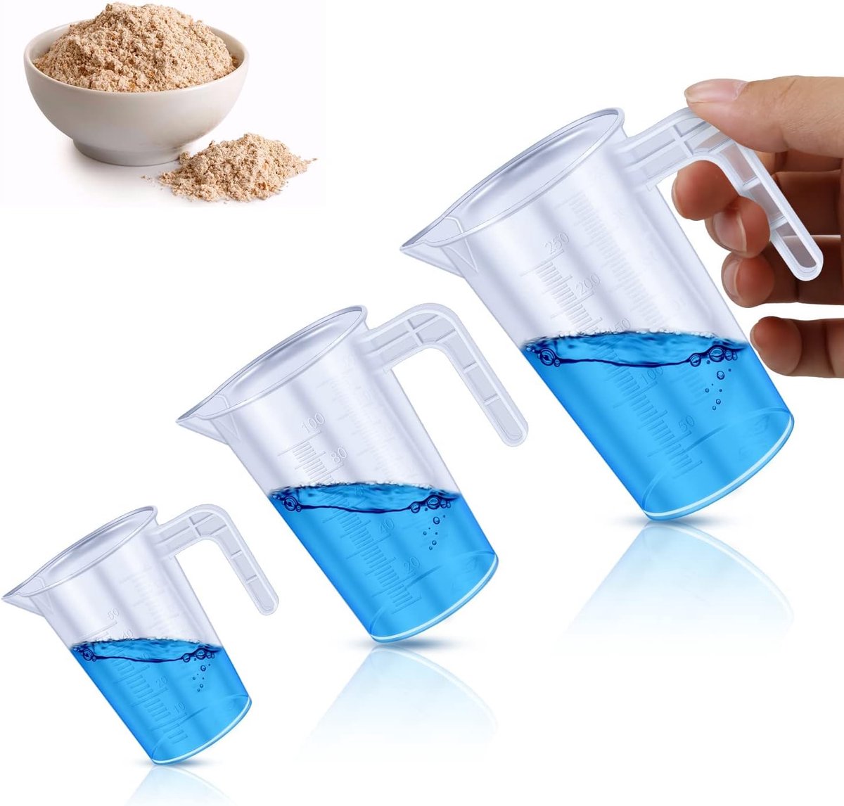 SnelShoppen - 3 Stuks Meetbekers 50ml, 100ml, 250ml - Plastic Keuken Meetcup - Transparante Bekers voor Hondenbrokken, Vloeibare Wasmiddelen en Maatbe