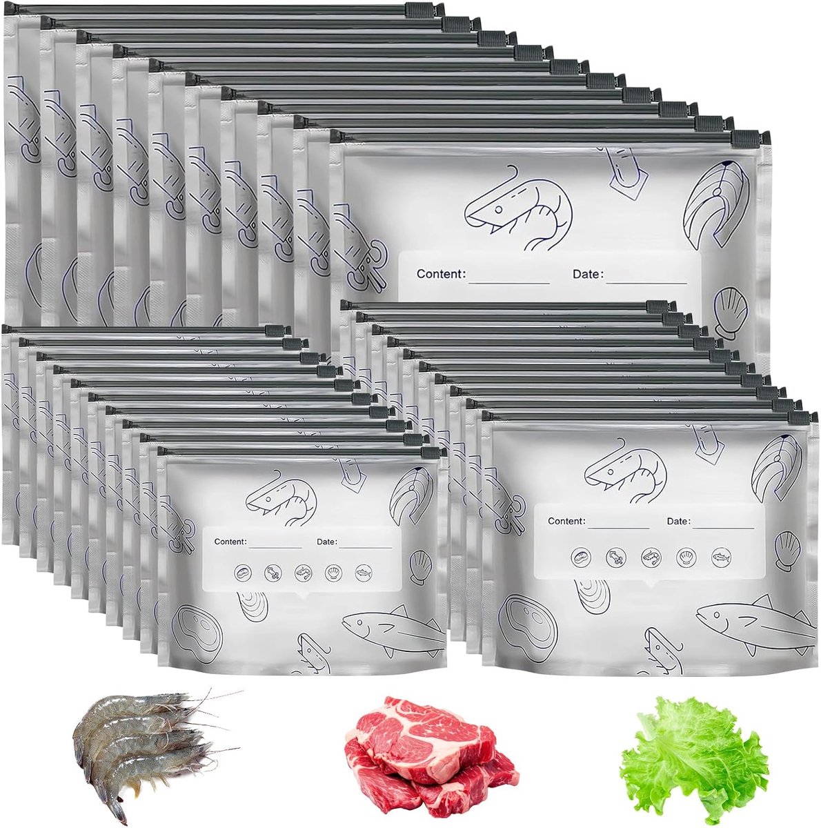 SnelShoppen - Pack van 30 Herbruikbare Vriezerzakken met Ritssluiting - Aluminium Folie Opslagzakken in 3 Maten voor Vriezer en Keuken - Ideaal voor V