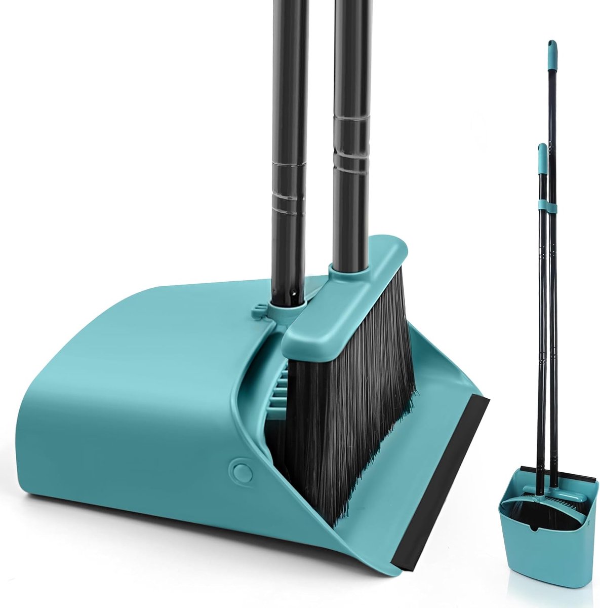 SnelShoppen - Broom and Dustpan Set 137cm - Lang Handvat Veegborstel en Staande Stofpan - Combi Tanden voor Binnen, Keuken, Tuin, Kantoor - Grijs Groe