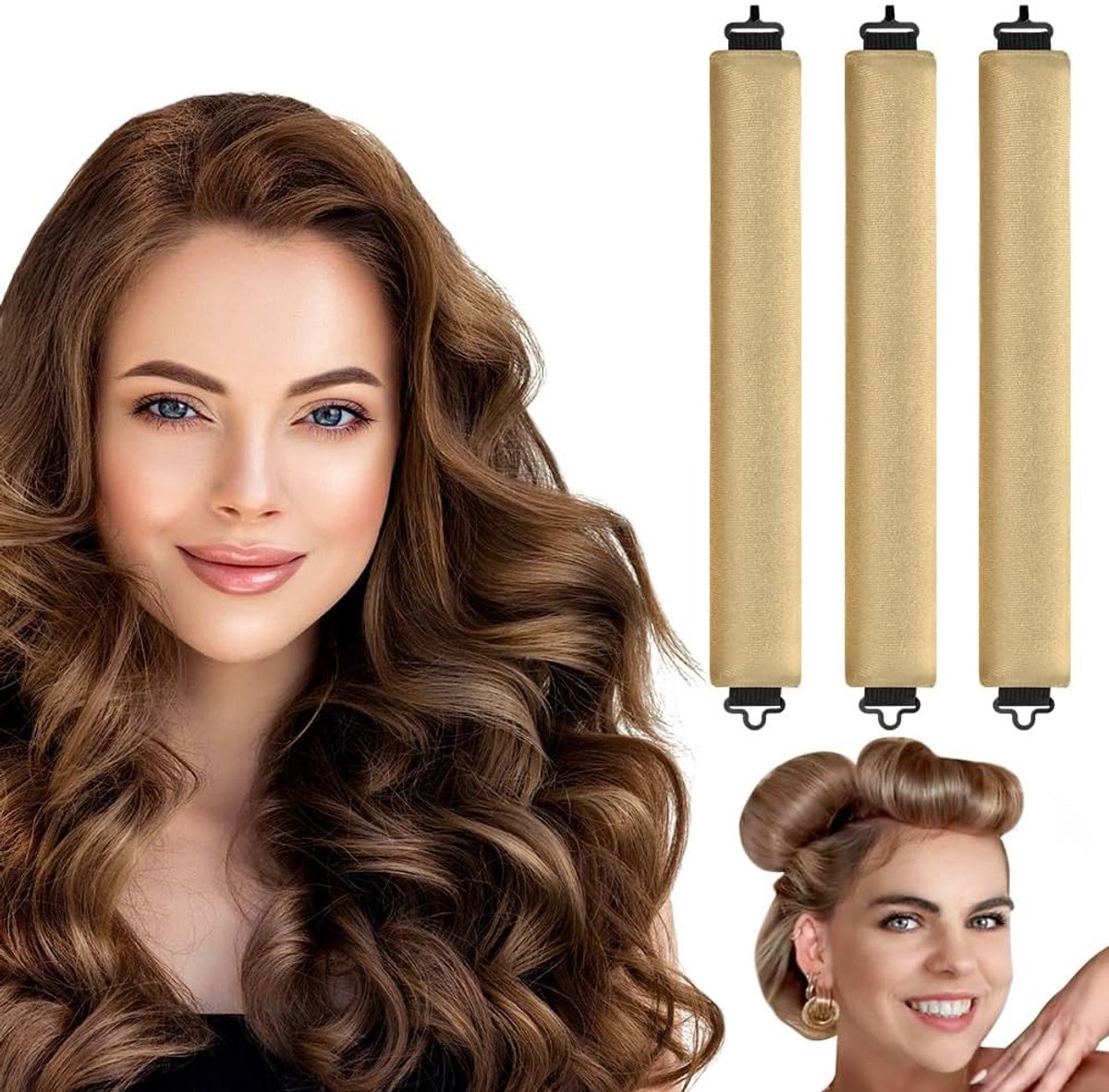 SnelShoppen - 3pcs Heatless Hair Curlers, Zachte Haarrollers voor Natuurlijke Krullen, Geschikt voor Alle Haartypes, Ideaal voor Nachtgebruik, met Haa
