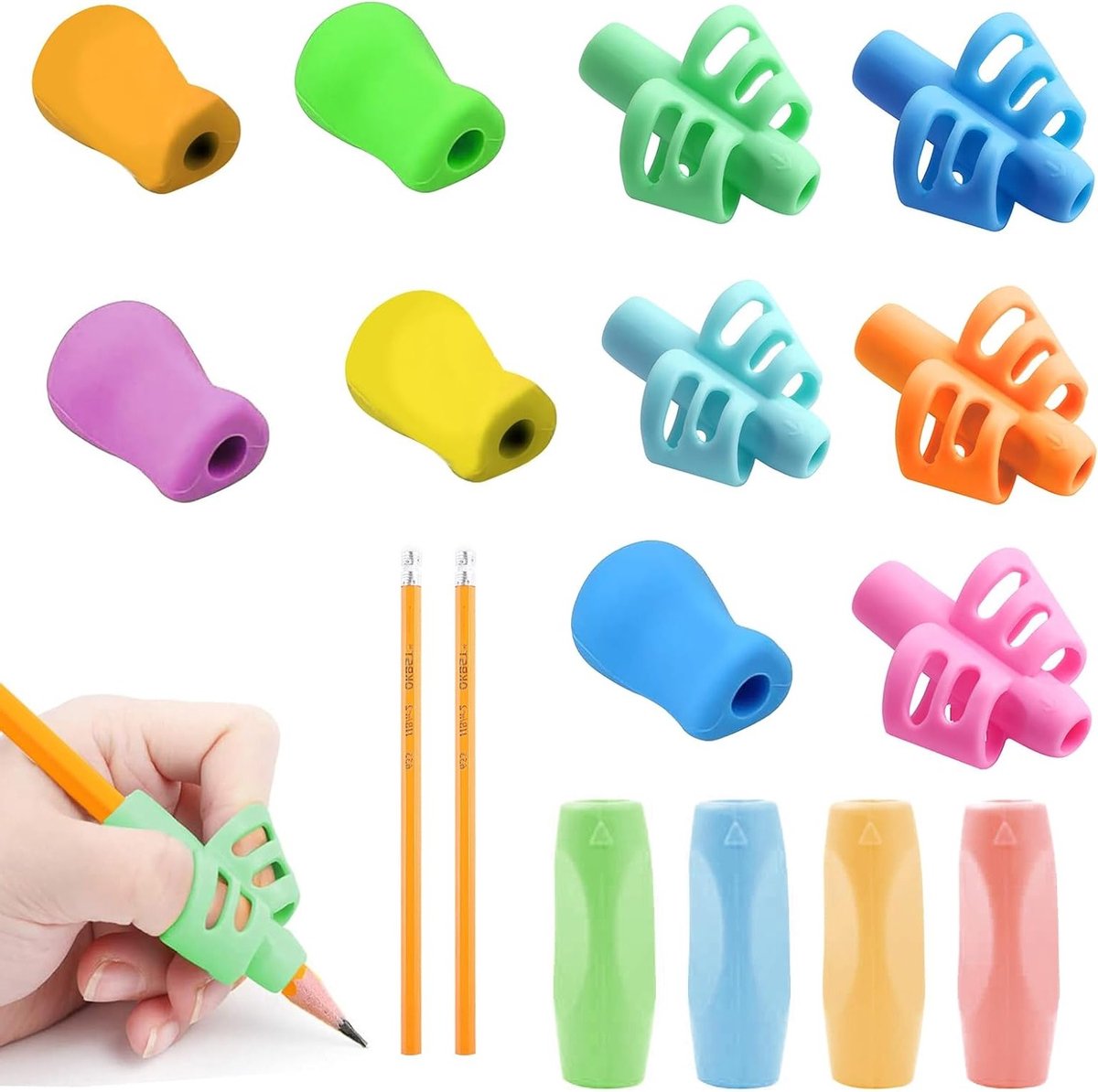 Zachte Siliconen Potloodhouders voor Kinderen - 14 Stuks, Handwriting Corrector, Grip voor Peuters en Kleuters