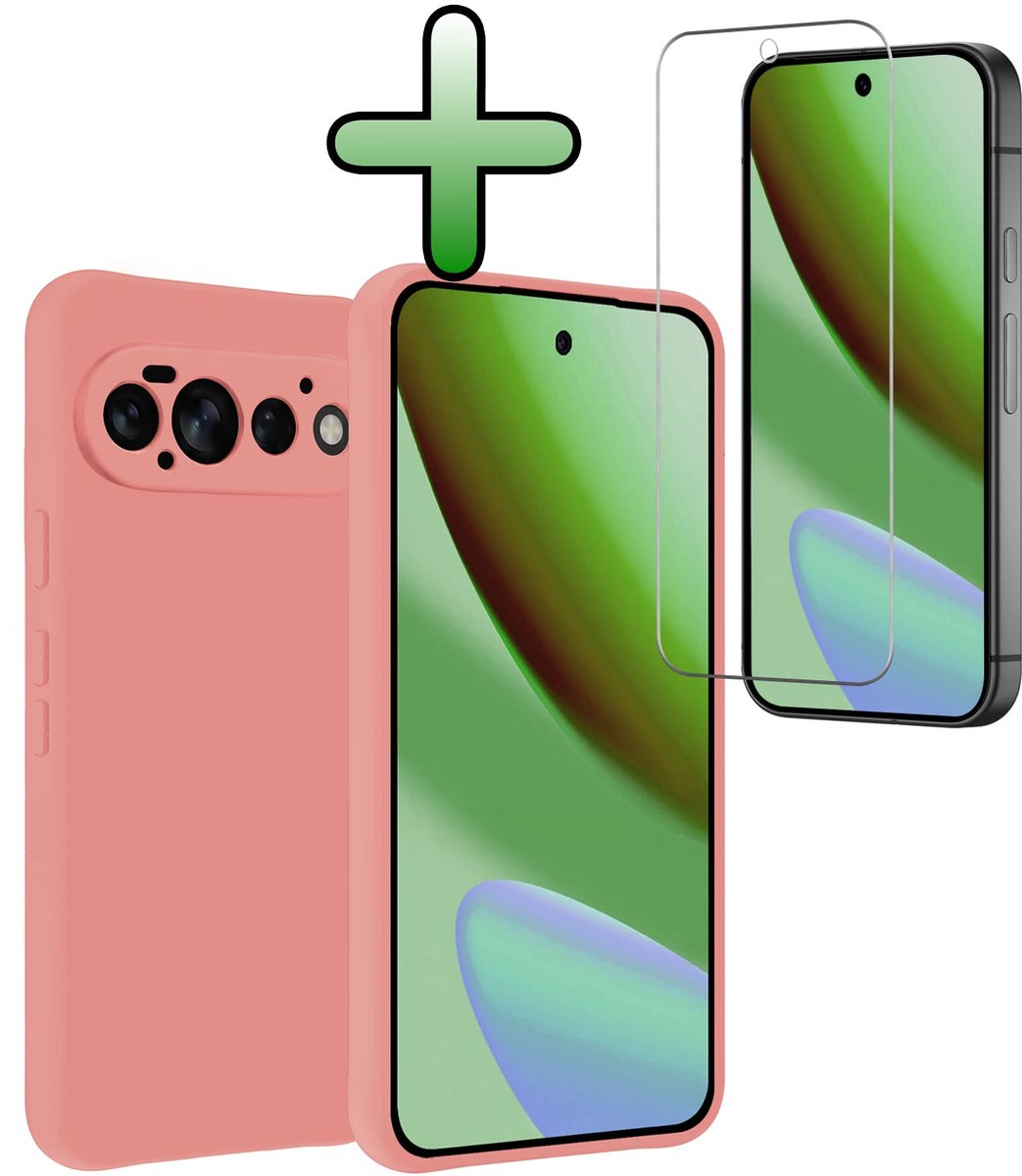 Hoesje Met Screenprotector - Geschikt voor Google Pixel 11 Pro - Sterk & Shockproof - Back Cover - Siliconen Case - Telefoon Hoes - Lichtroze