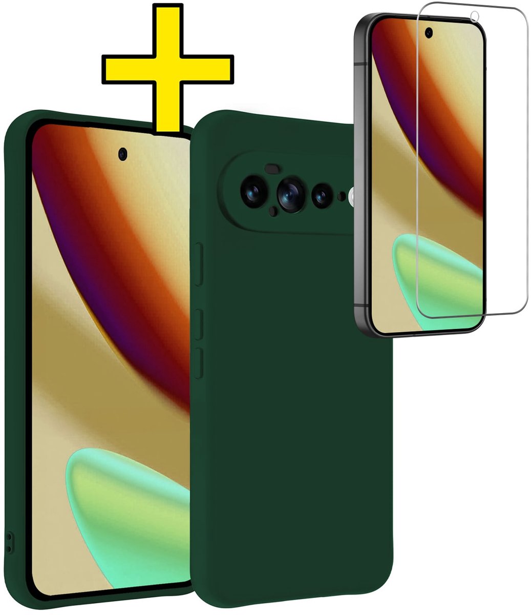 Hoesje - Met Screenprotector - Geschikt voor Google Pixel 11 Pro XL - Sterk & Shockproof - Back Cover - Siliconen Case - Telefoon Hoes - Telefoonhoesjes - Donkergroen