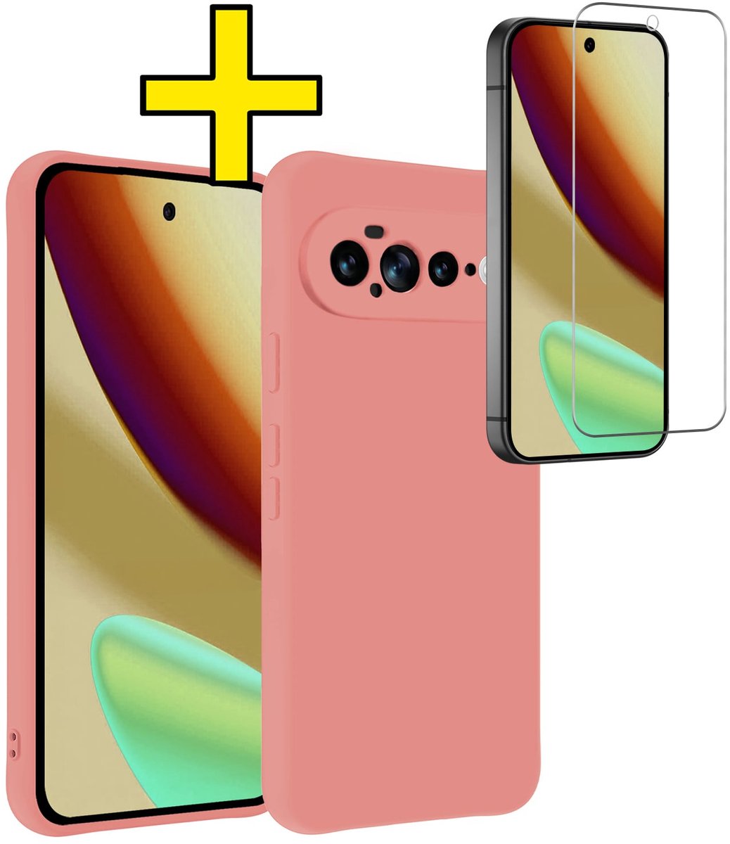 Hoesje - Met Screenprotector - Geschikt voor Google Pixel 11 Pro XL - Sterk & Shockproof - Back Cover - Siliconen Case - Telefoon Hoes - Telefoonhoesjes - Lichtroze
