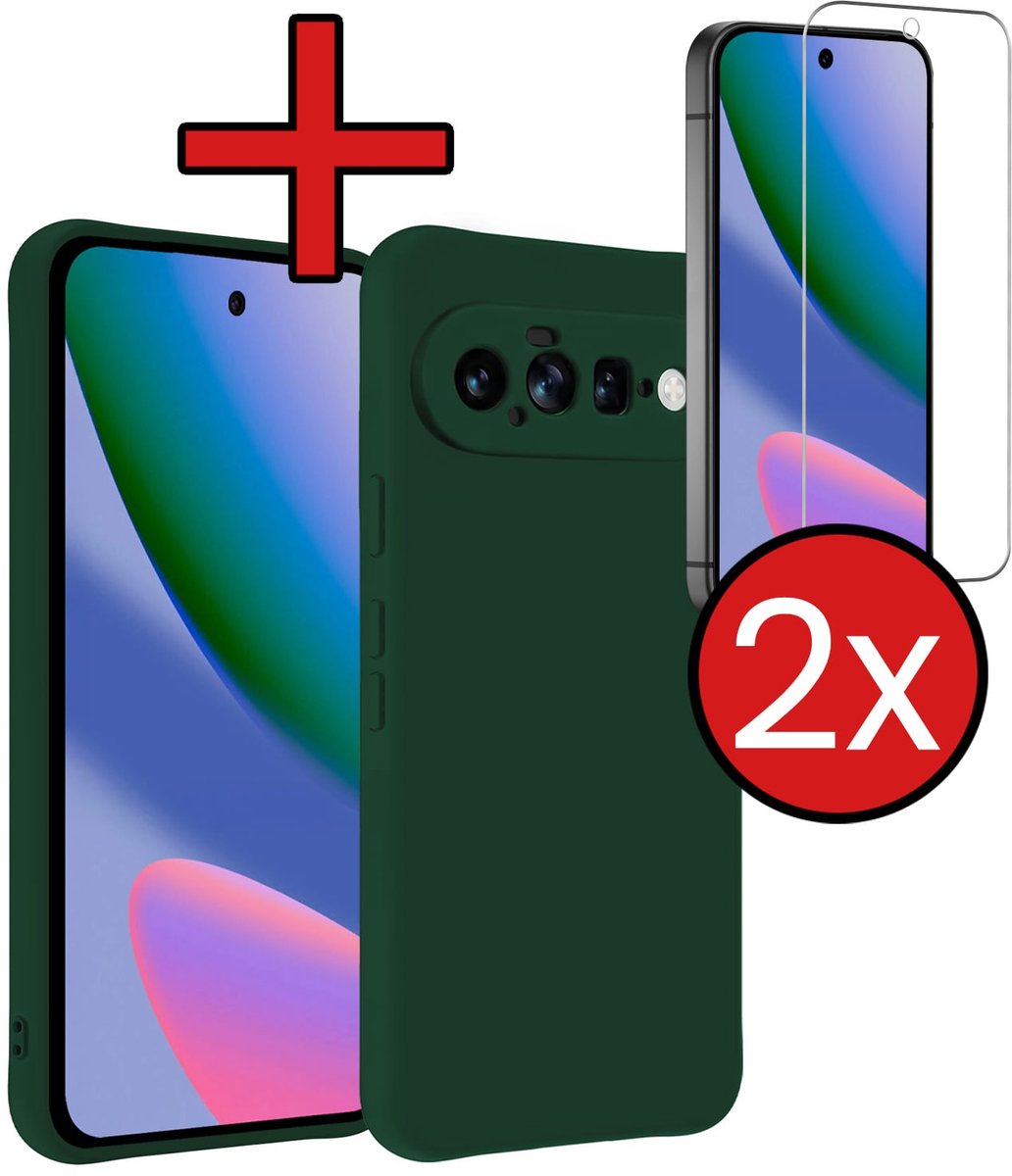 Hoesje - Met 2x Screenprotector - Geschikt voor Google Pixel 11 - Sterk & Shockproof - Telefoon Hoes - Back Cover - Siliconen Case - Telefoonhoes - Donkergroen