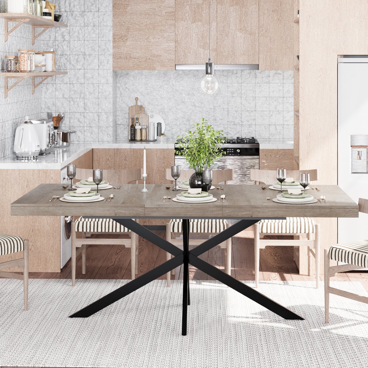 HAUSS SPOLE Eettafel - Uitschuifbaar Met Opberglade - Voor Eetkamer En Keuken - MDF En Metaal - 140-180x80x76 Cm - Grijs