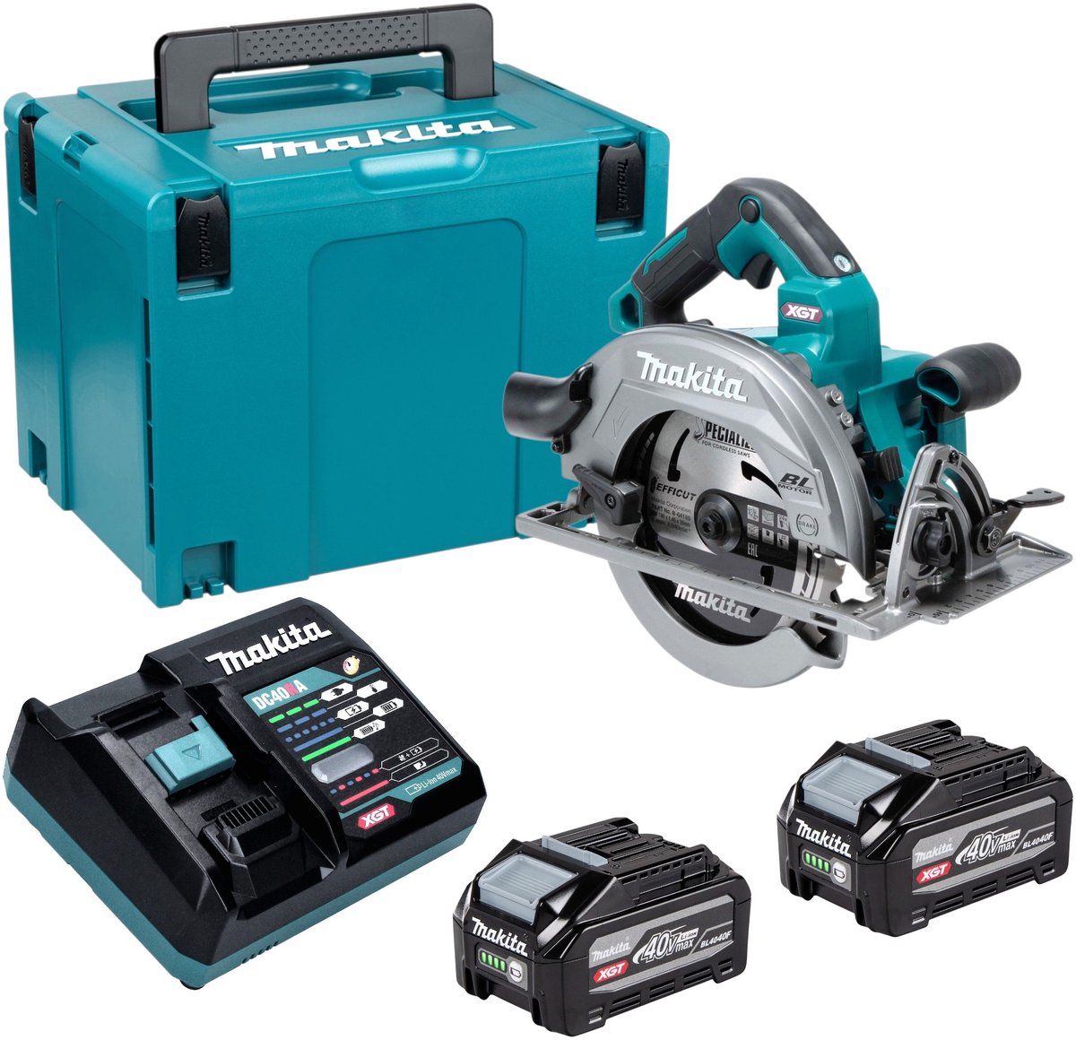Makita HS 003 GU201 accu-handcirkelzaag 40 V max. 190 mm borstelloos + 2x accu 4,0 Ah + oplader + Makpac