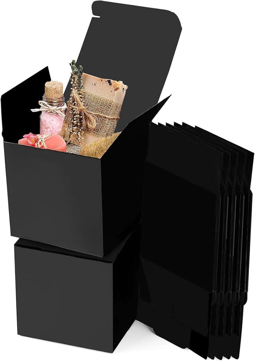 15 Stuks Cadeau Dozen van Kraftpapier en Zwart Karton met Deksel, 10 x 10 x 10 cm, Vierkante Dozen voor Cadeaus, Feesten en Bruiloften