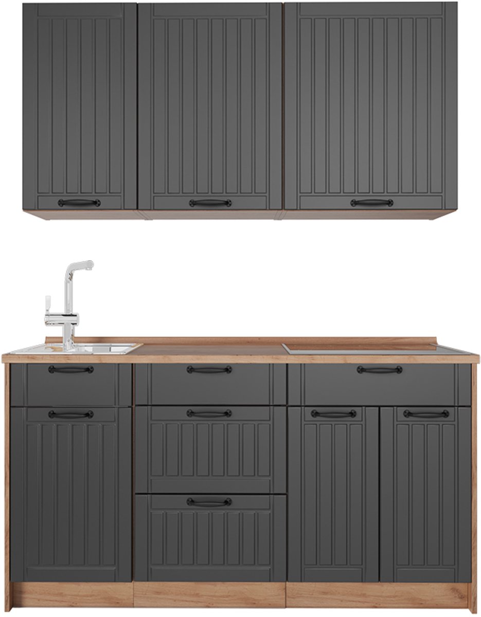 Vicco Eenpersoonskeuken Fame-Line, Donkergrijs/Goudkleurig Eiken, 150 cm, WB Eik