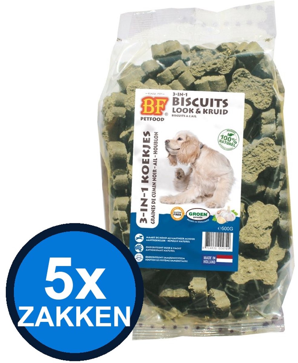 5x Biofood – 3in1 Koekjes Look & kruid – Hondenvoer Snacks – 500 g