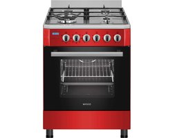 Wiggo - WO-E639R(RX) - Vrijstaand - Gasfornuis - Wok - 60 cm - 66 Liter - 4 pitten - Energieklasse B - 5 jaar garantie - Rood Rvs