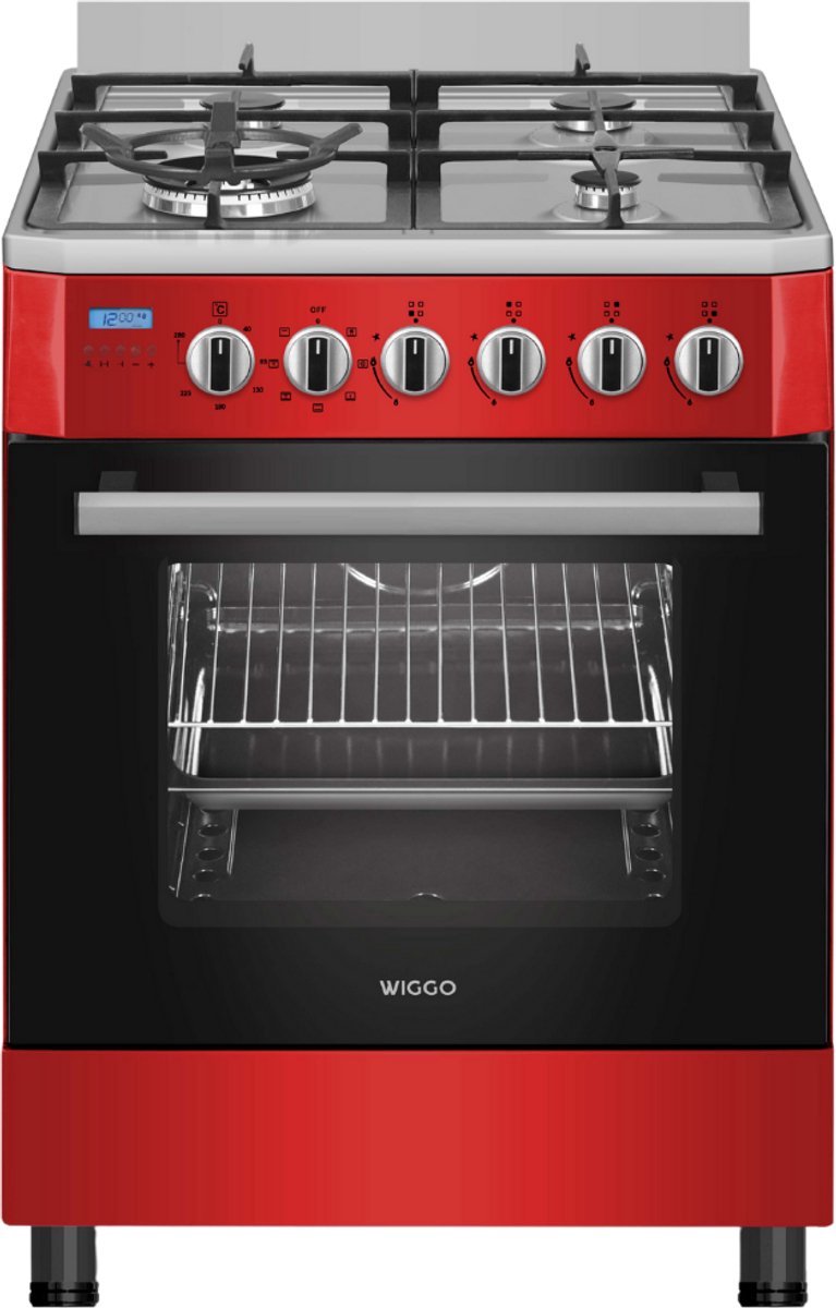 Bol.com Wiggo - WO-E639R(RX) - Vrijstaand - Gasfornuis - Wok - 60 cm - 66 Liter - 4 pitten - Energieklasse B - 5 jaar garantie -... aanbieding