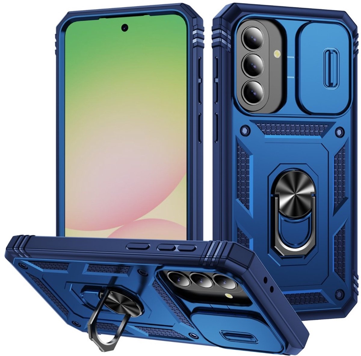 Coverup Hoesje - Geschikt voor Samsung Galaxy A27 Hoesje - Coverup Armor Ring Kickstand Back Cover met Camera Shield - Blauw