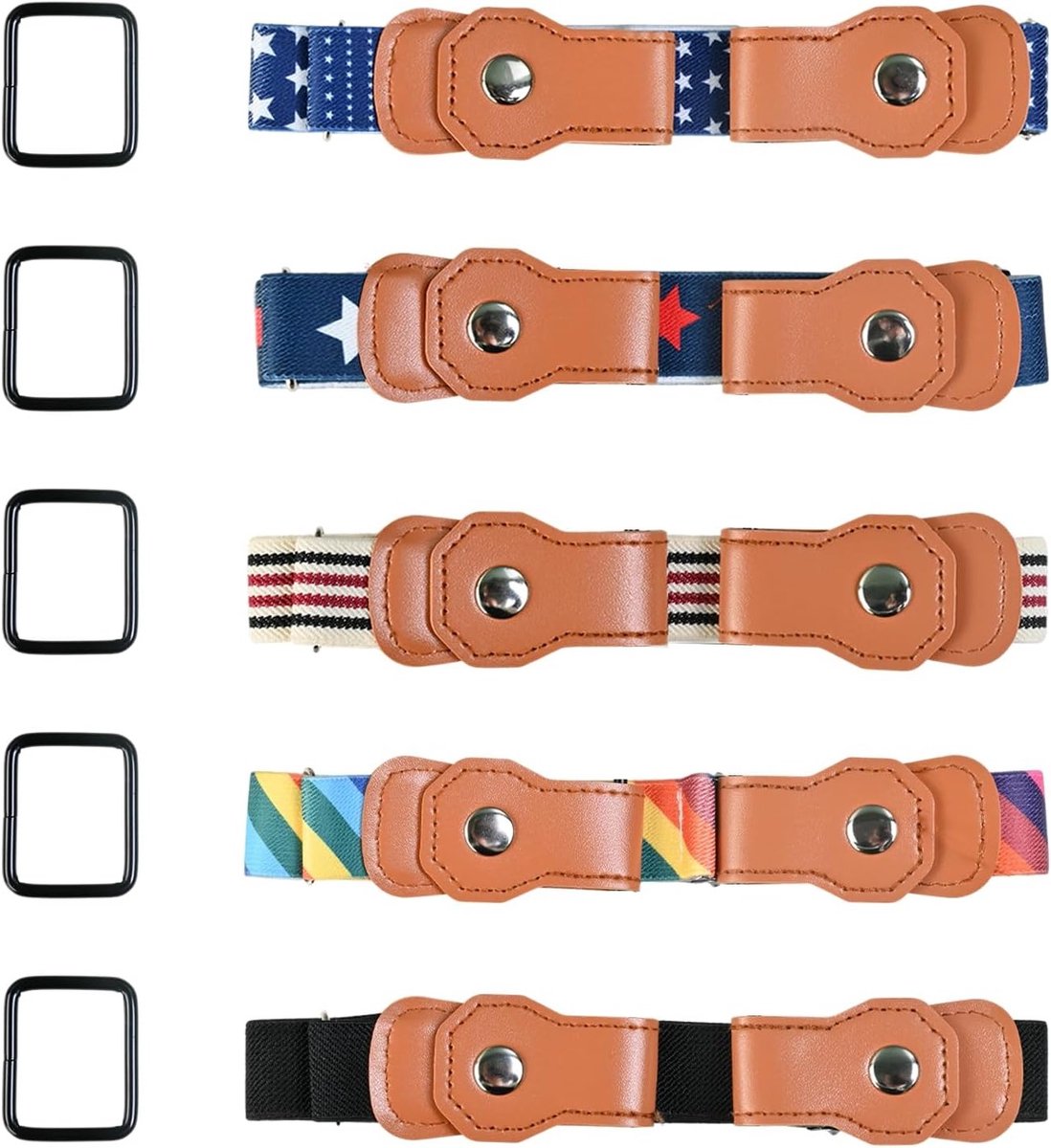 Set van 5 Rekbare Kindergordels, Elastische Gordels zonder Gesp, Verstelbare Lengte voor Jongens en Meisjes tot 60 kg
