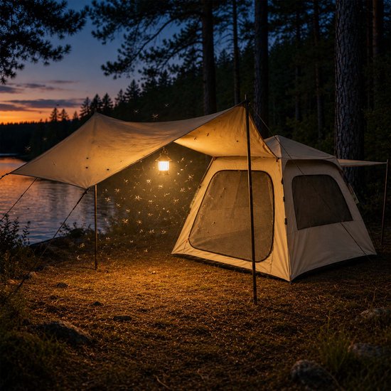 Campingtent - 240x155x240 cm - beige - met ritsdeur — afbeelding 2