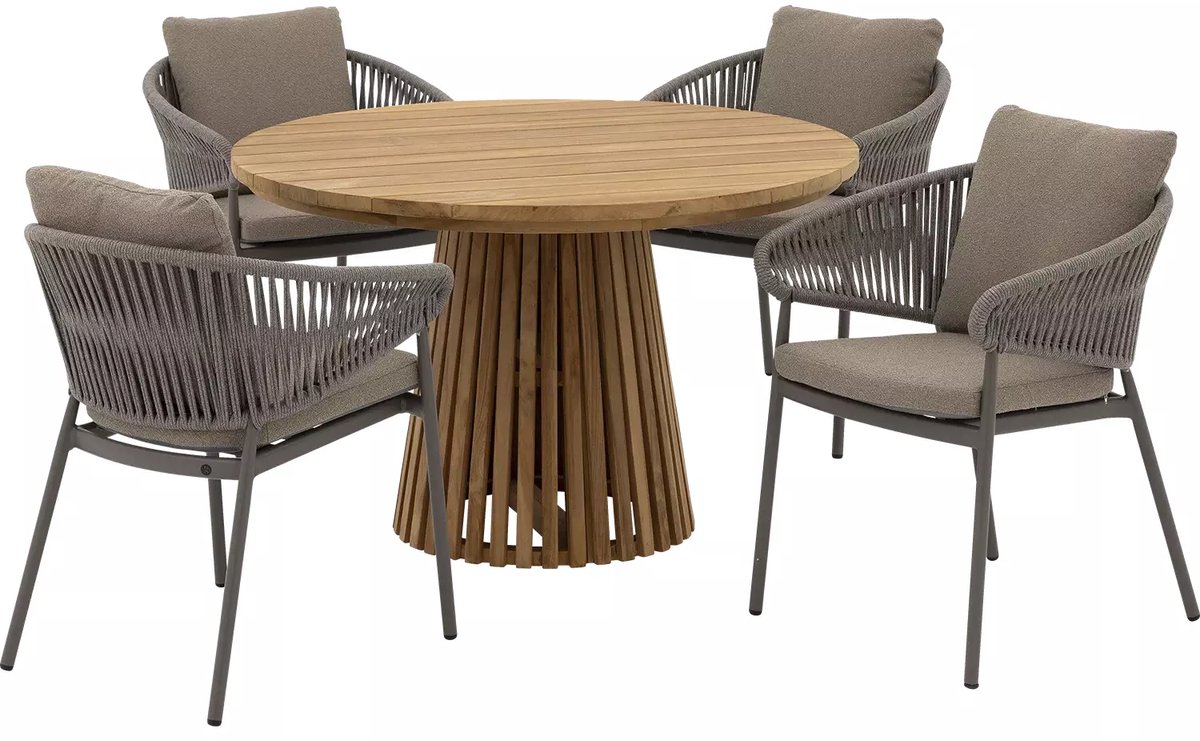 Goossens Tuinset Idro Incl. 4 Vasto Stoelen - Hout - onbewerkt - 120 x 76 x 120 cm